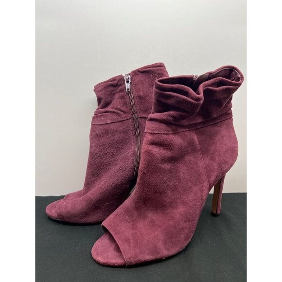 Vince Camuto Womens VC-Keyna Peep-Toe Ankle Booties Size 8M Plum Suede Leather U - Picture 1 of 11